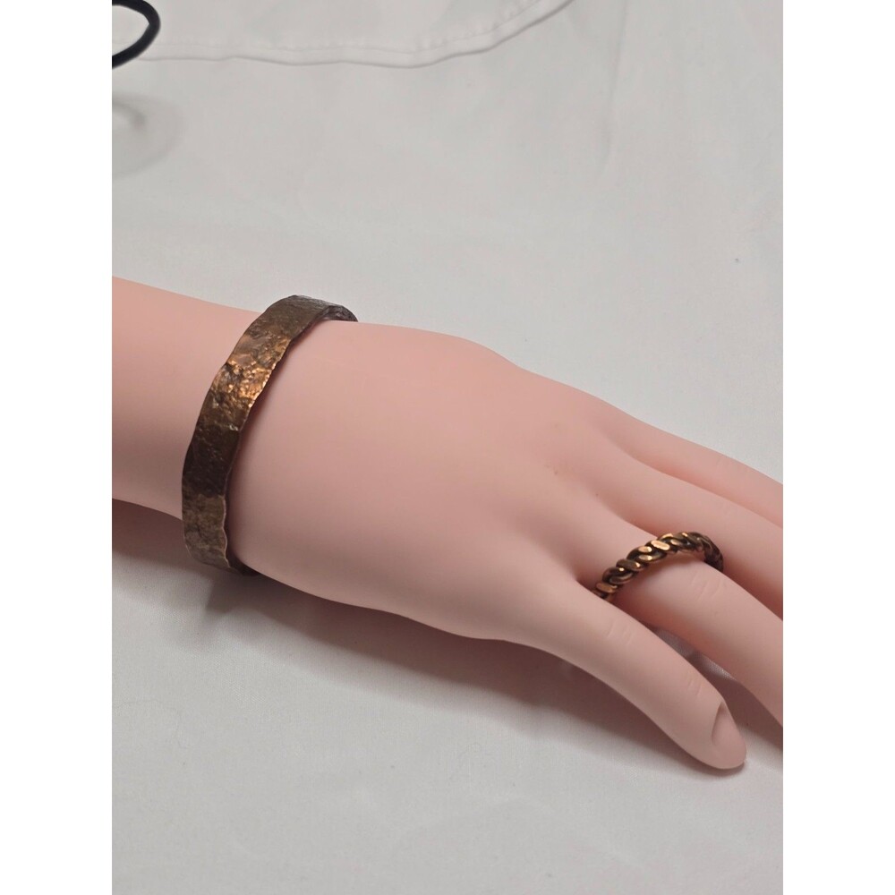 Vintage Navajo Hammered Copper Cuff Bracelet signed JW and Copper Ring
